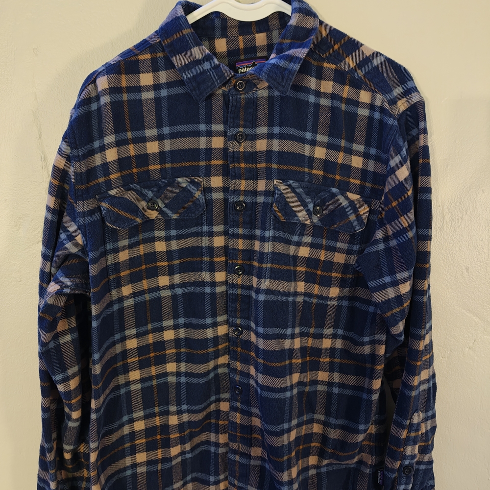 Patagonia Men's Flannel Shirt - Navy and Amber